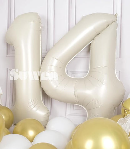 SUWEN 40 Inch Cream White Large 14 Number Balloons Big Foil Helium Number - Image 4