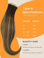 DOORES Tape in Hair Extensions Real Human Hair, Chocolate Brown to Caramel Blonde 10 Inch 30g 20pcs, Hair Extensions Tape ins Straight Remy Hair for Women Skin Weft