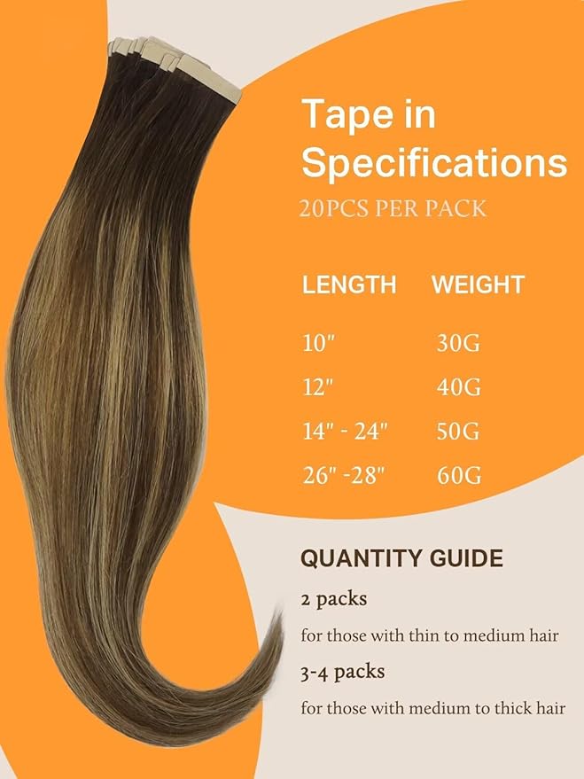 DOORES Human Hair Extensions Tape in Balayage Chocolate Brown to Caramel Blonde 18 Inch Natural Tape in Hair Extensions Seamless Straight Real Remy 50g 20pcs