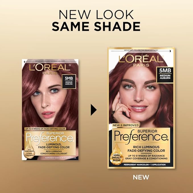 L'Oreal Paris Superior Preference Fade-Defying Color + Shine System, 5MB Medium Auburn(Packaging May Vary), Pack of 1,