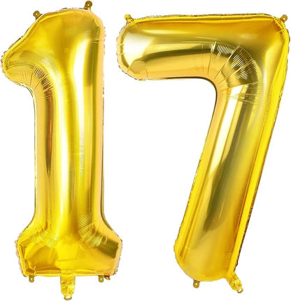 Number 17 Balloons for 17th Birthday Party Decorations, 0-100 Large Gold Foil by Joycard