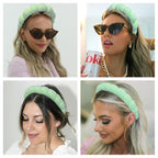 Spa Headbands for Washing Face or Makeup, Sponge Bubble Skincare Headbands, Puffy Terry Cloth Hairband for Women, Skin Care Makeup Headwear Hair Accessories for Girls (Green)