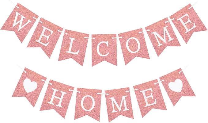 Welcome Home Banner Decorations Glitter Rose Gold Bunting Backdrop by Unknown