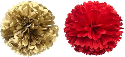 14" Red and Gold Tissue Pom Poms Kit DIY Decorative Paper Flowers Ball - Image 4