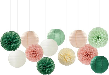 Sage-Green Pink Party-Decorations Paper-Flowers Lanterns - Image 7