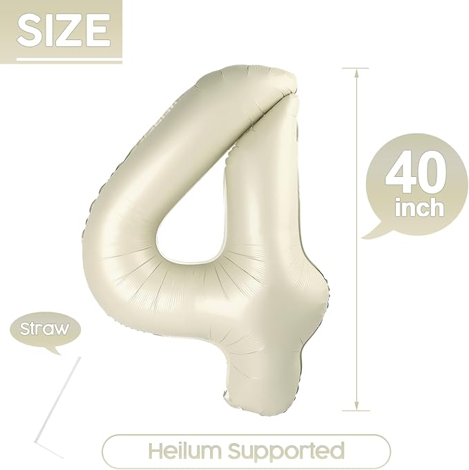 4 Balloon - Cream Birthday Number Balloons, 40 Inch Decorations Men Women | - Image 5