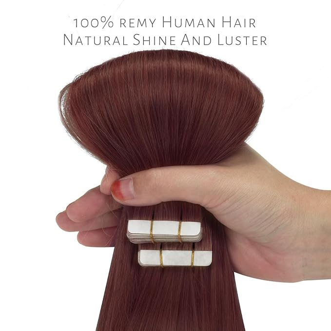 Lacerhair 18 inch Seamless Remy Tape in Human Hair Extensions Natural Balayage PU Skin Weft 100% Real Virgin Human Hair Color #99J Red Wine Burgundy Double Side 50g 20pcs/set