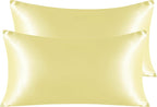 NTBAY 2 Pack Satin King Pillowcases for Hair and Skin, Luxurious and Silky Pillow Cases with Envelope Closure, 20x40 Inches, Light Yellow