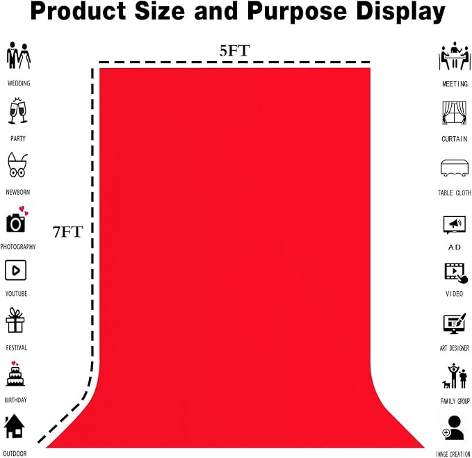 Red Photography Backdrop for Photoshoot, Fabric 5x7ft | Polyester Studio Photo - Image 3