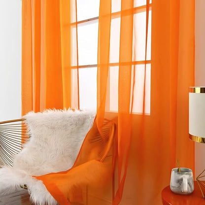 SpaceDresser Basic Rod Pocket Sheer Voile Window Curtain Panels Orange 2 Panels - Image 3