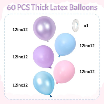 Pink Purple Blue Balloons, 12 Inch 60Pcs Iridescent Mermaid Balloon | Metallic - Image 2