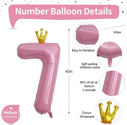 Pastel Pink Crown Number 7 Balloon, 40 Inch Light Pink Number 0-9 Set - Image 2