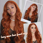 Long Copper Red Synthetic Lace Front Wig Heat Resistant Body Wave Lace Front Wavy Wigs Free Part Natural Hair Wig for Women 24 Inch Fashion Glueless (24 Inch, Copper Red)