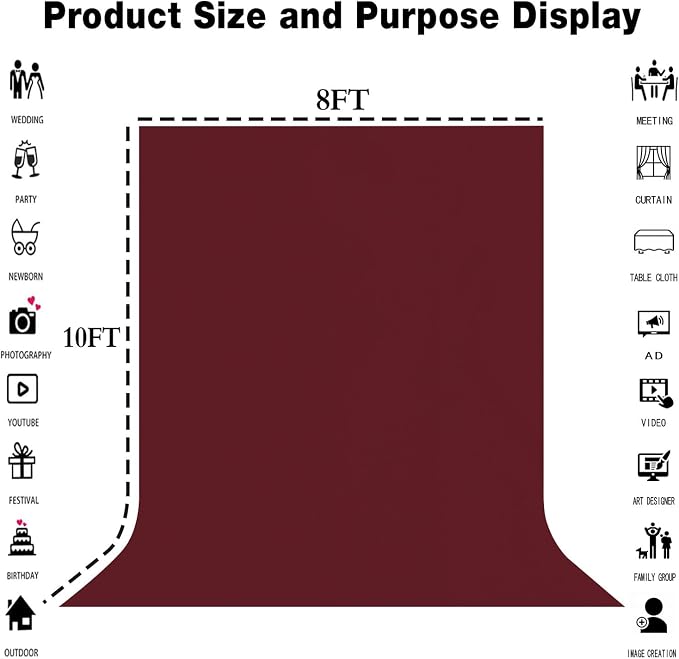 Burgundy Photography Backdrop for Photoshoot, Fabric 8x10ft | Polyester Studio - Image 8