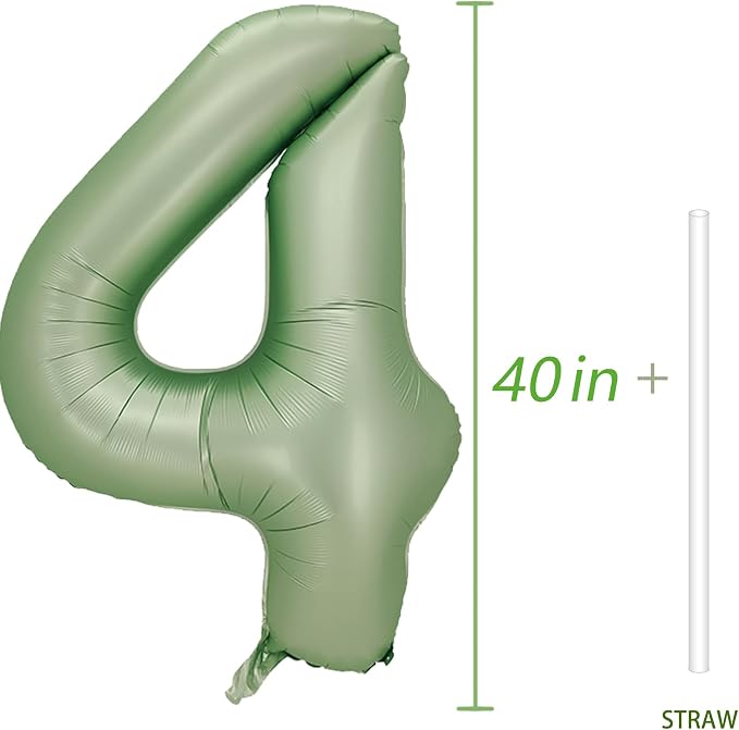 Number 4 Balloon, 40-Inch Sage Green Number Balloon | 40-inch foil balloon - Image 3