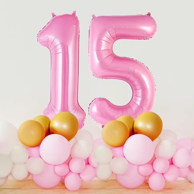Pink Number 15 Balloon, 40 Inch Big Large Foil Helium Number Balloons, Giant - Image 4