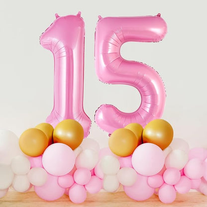 Pink Number 15 Balloon, 40 Inch Big Large Foil Helium Number Balloons, Giant - Image 4