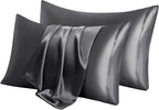 Aormenzy Dark Grey Satin Pillowcase for Hair and Skin, Satin Pillow Cases for Women Standard Size Set of 2 with Envelope Closure Silky Pillow Covers Wrinkle, Fade Resistant (20x26 Inches)