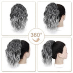 Ponytail Extension-12 Inch Drawstring Ponytail Hair Extensions for Women Synthetic Curly Wavy Fake Pony Tails Hair Pieces for Daily Party Use (Black/Grey)