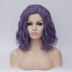 BUFASHION 14" Women Short Dark Purple Kinky Straight Cosplay Synthetic Wigs With Air Bangs 46 Colors Available (Dark Purple)