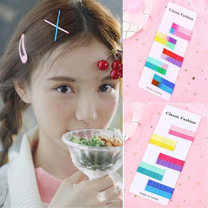 WHITEBRIDGE 50pcs Simple Colorful Rainbow Hair Bobby Pins Metallic Barrettes Hair Clips for Women Girls - Metallic Gradient Colorful Shiny Hairpins Bobby Pins Set