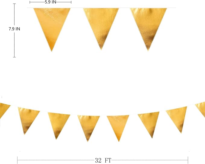 Gold Party Decorations Metallic Fabric Triangle Pennant Banner Gold Flag - Image 2