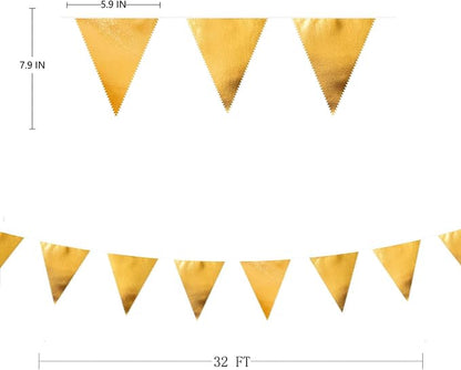 Gold Party Decorations Metallic Fabric Triangle Pennant Banner Gold Flag - Image 2