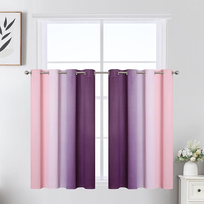 Pink and Purple Ombre Short Blackout Curtains 36 Inch Long, Thermal Insulated - Image 2