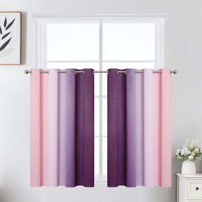 Pink and Purple Ombre Short Blackout Curtains 36 Inch Long, Thermal Insulated - Image 2