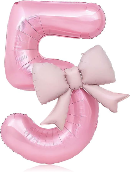 Bow Pink 5 Balloons, 40 Inch Giant Pink Bow Helium Foil Number 5 by Vsdski
