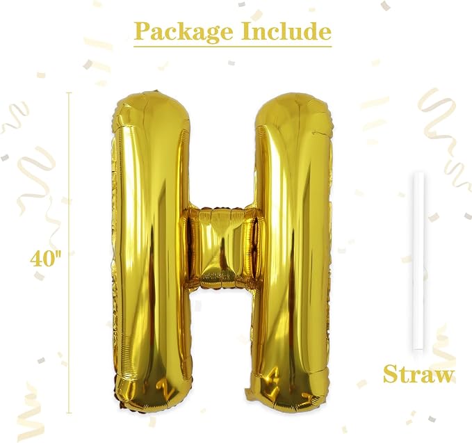 VHUWE 40 inch Gold Letter H Balloon, Big Size Alphabet Foil Mylar Helium - Image 2
