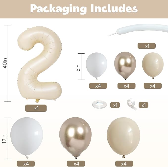 40 Inch Cream Number 2 Balloon for 2nd Birthday Decoration Beige White Sand - Image 2