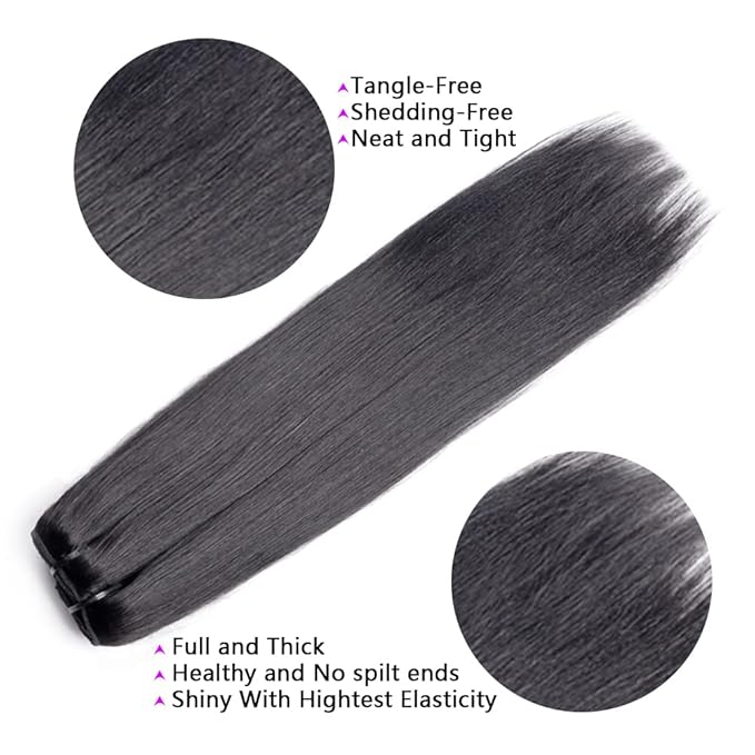 Yaki Straight Clip in Hair Extensions For Women 100% Unprocessed Brazilian Virgin Hair Clip on Hair Extensions Yaki Straight Clip ins 120g/set(26 Inch)
