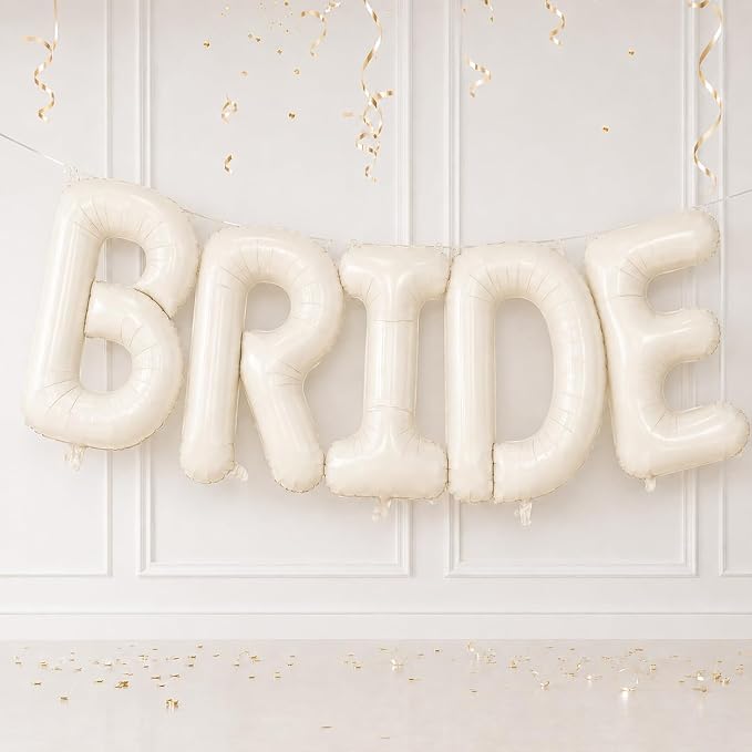 40 Inch Beige BRIDE Balloons, Cream White Sand Foil Letter Banner Sign by Dagelar
