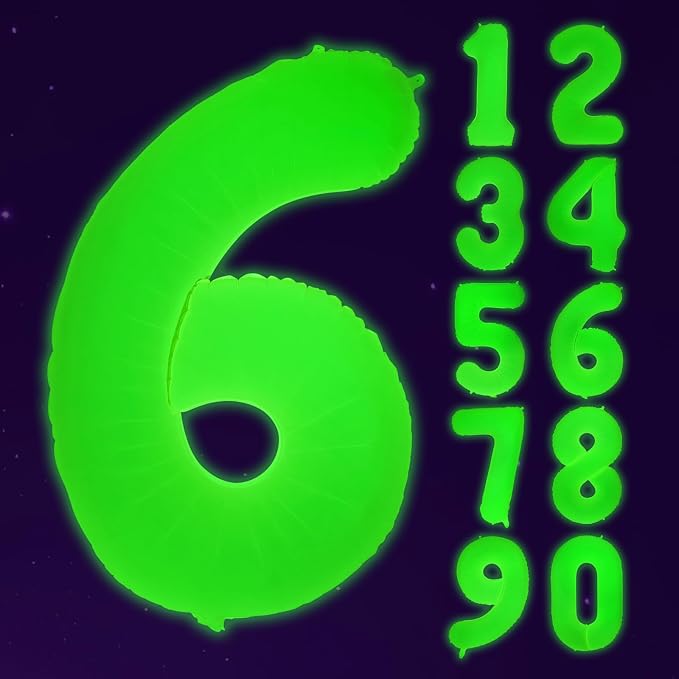 Mega-L Glow in The Dark Party Supplies, 40 Inch Yellow Number 6 Balloon | Glow by Mega-Loopolis