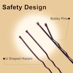 TsMADDTs Bobby Pins Brown U Shaped Hair Pins for Ballet Buns Women Girls with Storage Box, 2.4IN&2IN
