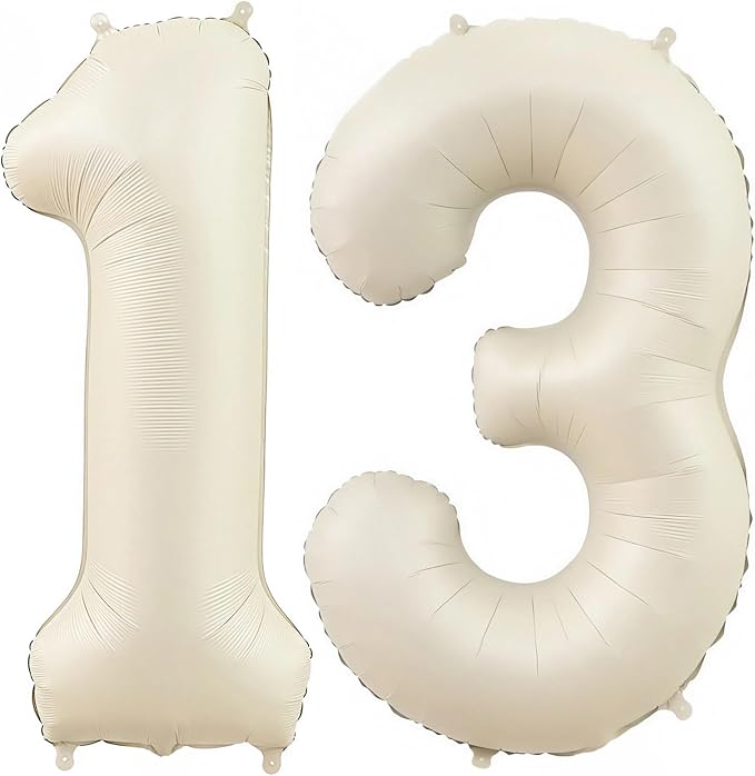 Cream 13 Balloon Number 40 Inch Cream Number 13 Balloon Helium Mylar Balloons by BBPOOL