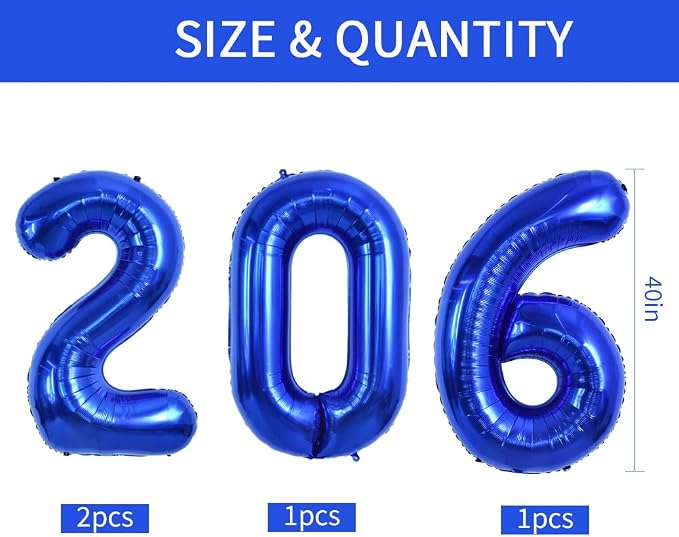 TONIFUL 2026 Graduation Balloons 42Inch Navy Blue 2026 Number Balloons Aluminum - Image 2