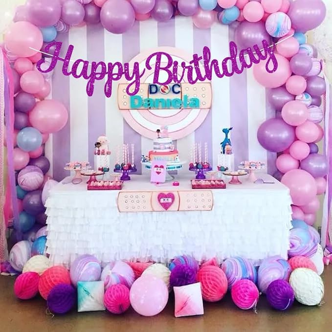 BEISHIDA Glitter Purple Happy Birthday Banner Party Decoration NO DIY, 10Ft | - Image 5