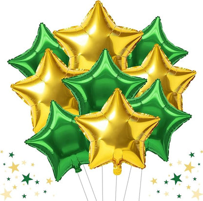 TONIFUL 15 Pack Green and Gold Star Foil Balloons | 18 Inch Mylar Star Balloons by TONIFUL