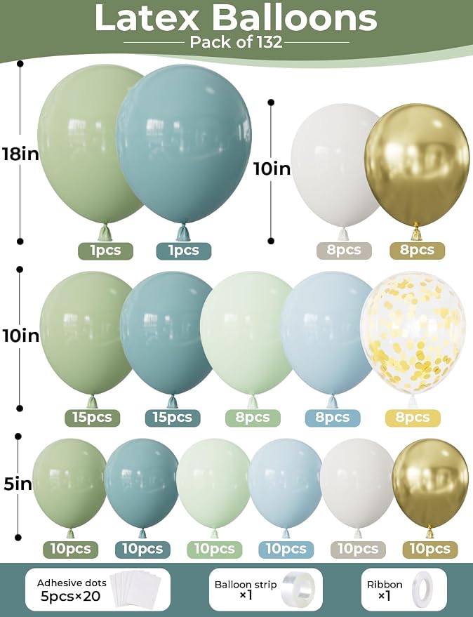 Blue Green Balloon Garland Arch Kit, Sand White Balloons - Image 4