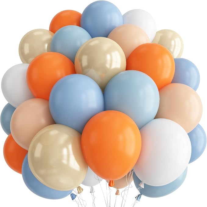Blue and Orange Baby Shower Balloons Desorations, Pastel Dusty Blue Orange Nude by Paeyeq