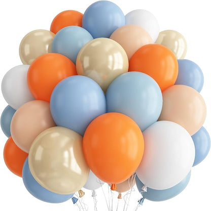 Blue and Orange Baby Shower Balloons Desorations, Pastel Dusty Blue Orange Nude by Paeyeq