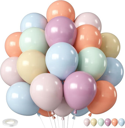 Pastel Retro Balloons, 12 Inch 6 Color Blue Purple Green Pink Beige Latex Party by BIAPIAN