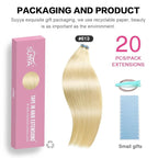 SUYYA Tape in Hair Extensions Human Hair Bleach Blonde 40g/pack 20pcs Straight Seamless Skin Weft Tape in Real Human Hair Extensions(12inch 613# Bleach Blonde)