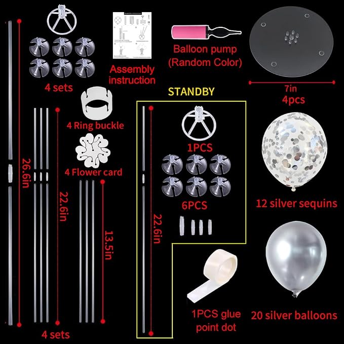 TONIFUL 4 Set Silver Balloon Stand Balloon Centerpiece - Image 2