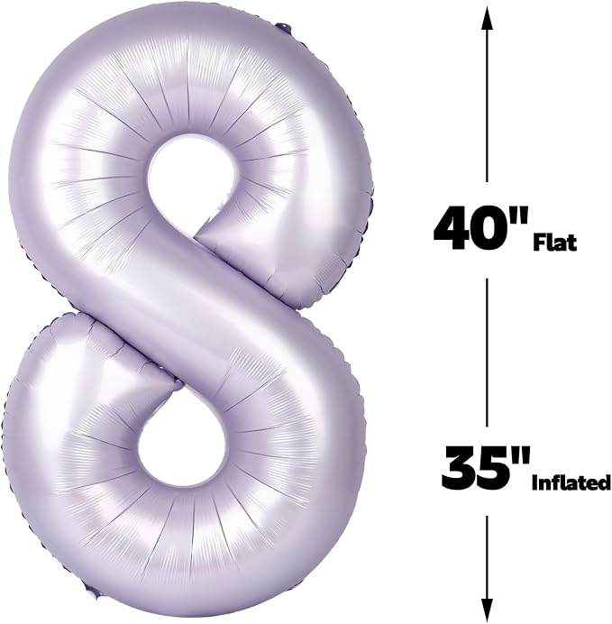 Helium Foil Lilac Number 8 Balloon 40 Inch, Mylar Eight Numbers 8 18 28 38 48 - Image 3
