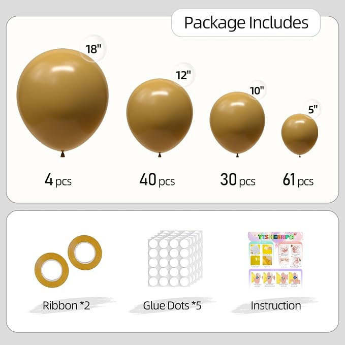 135pcs Brown Balloons Different Sizes 18" 12" 10" 5" Latex Balloon Garland Arch - Image 2