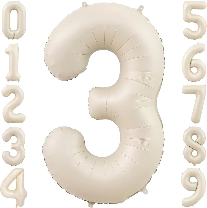 40 Inch Cream Foil Number 3 Balloon by TNCDJKPA