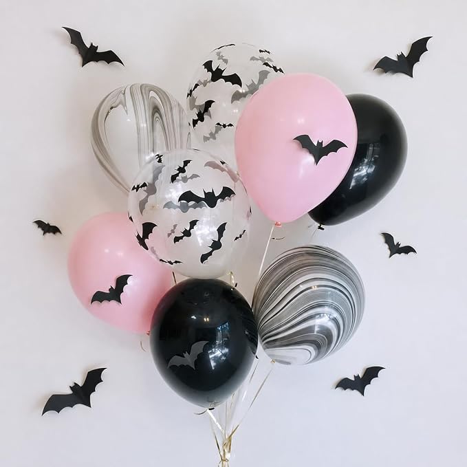 HILAVO Pink Halloween Balloons Pastel Pink and Black Bat Balloons | - Image 7
